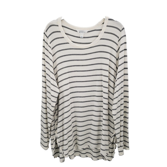 Market & Spruce Tops - Market & Spruce 1x Striped Knit Top Womens Plus Long Sleeve Cream Black Tunic